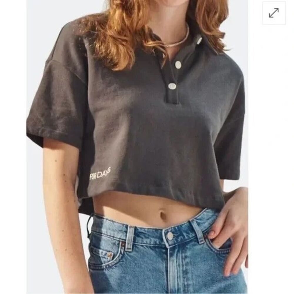 For Days Crop Top XS Short Sleeve Dark Gray Henley Organic Cotton Minimalist NWT